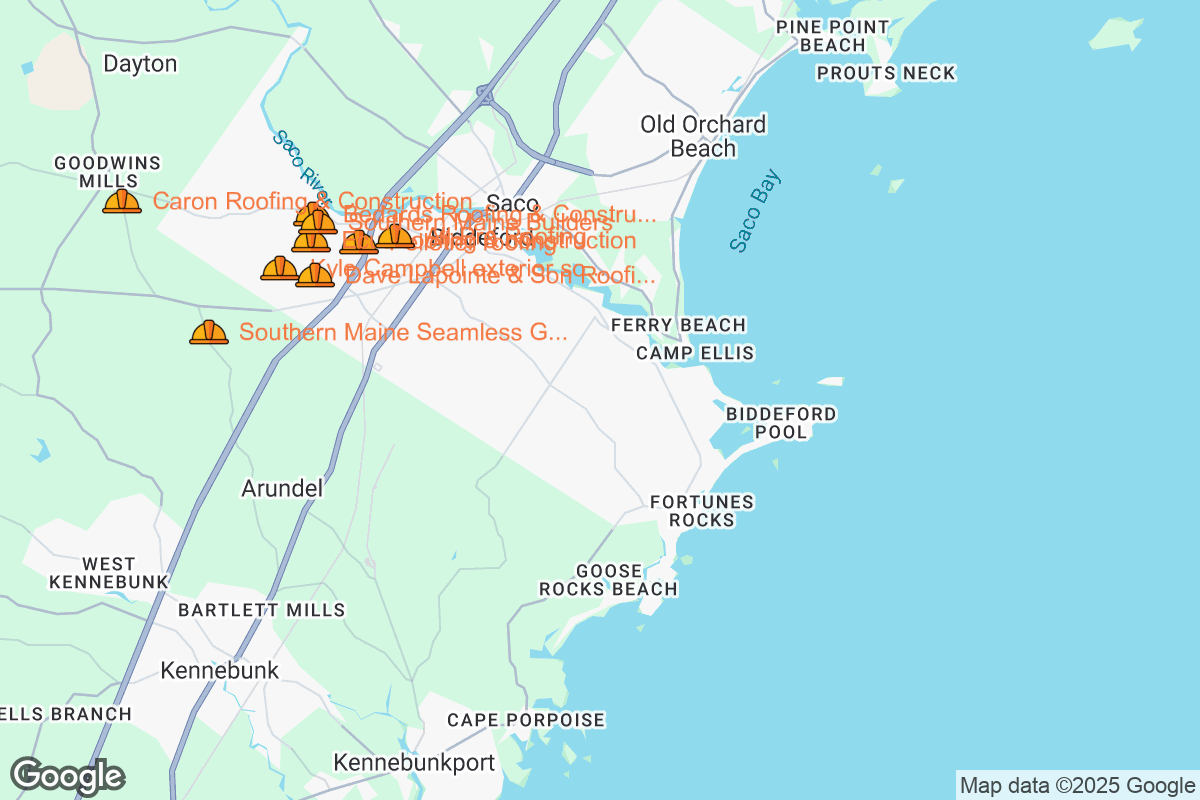Map of Roofing Contractors in Biddeford, Maine