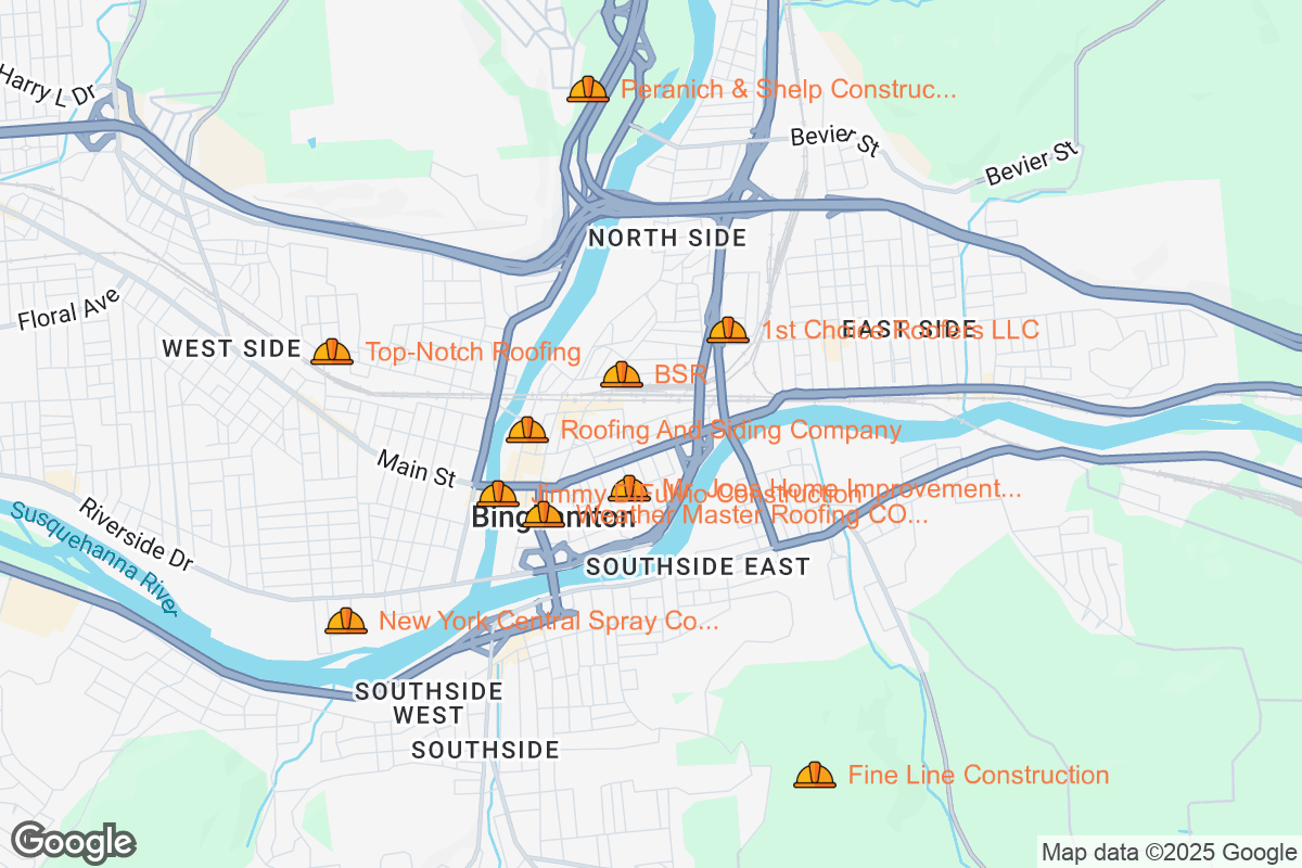 Map of Roofing Contractors in Binghamton, New York