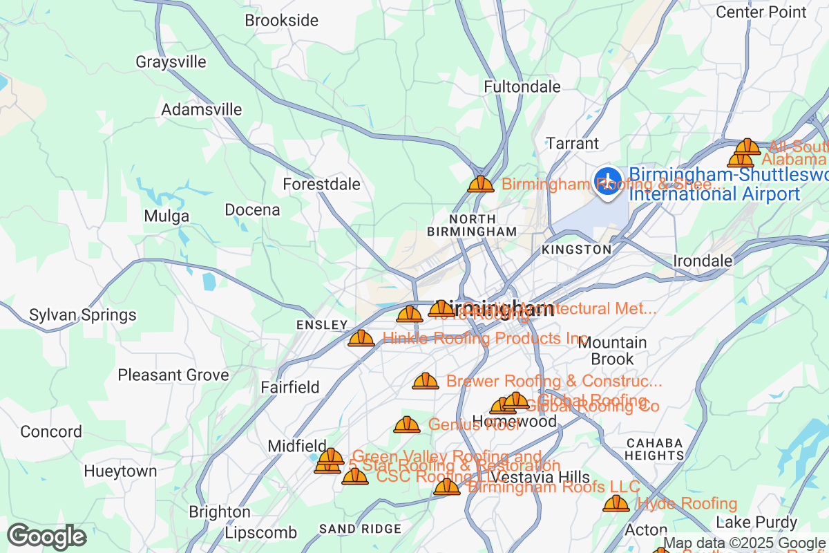 Map of Roofing Contractors in Birmingham, Alabama