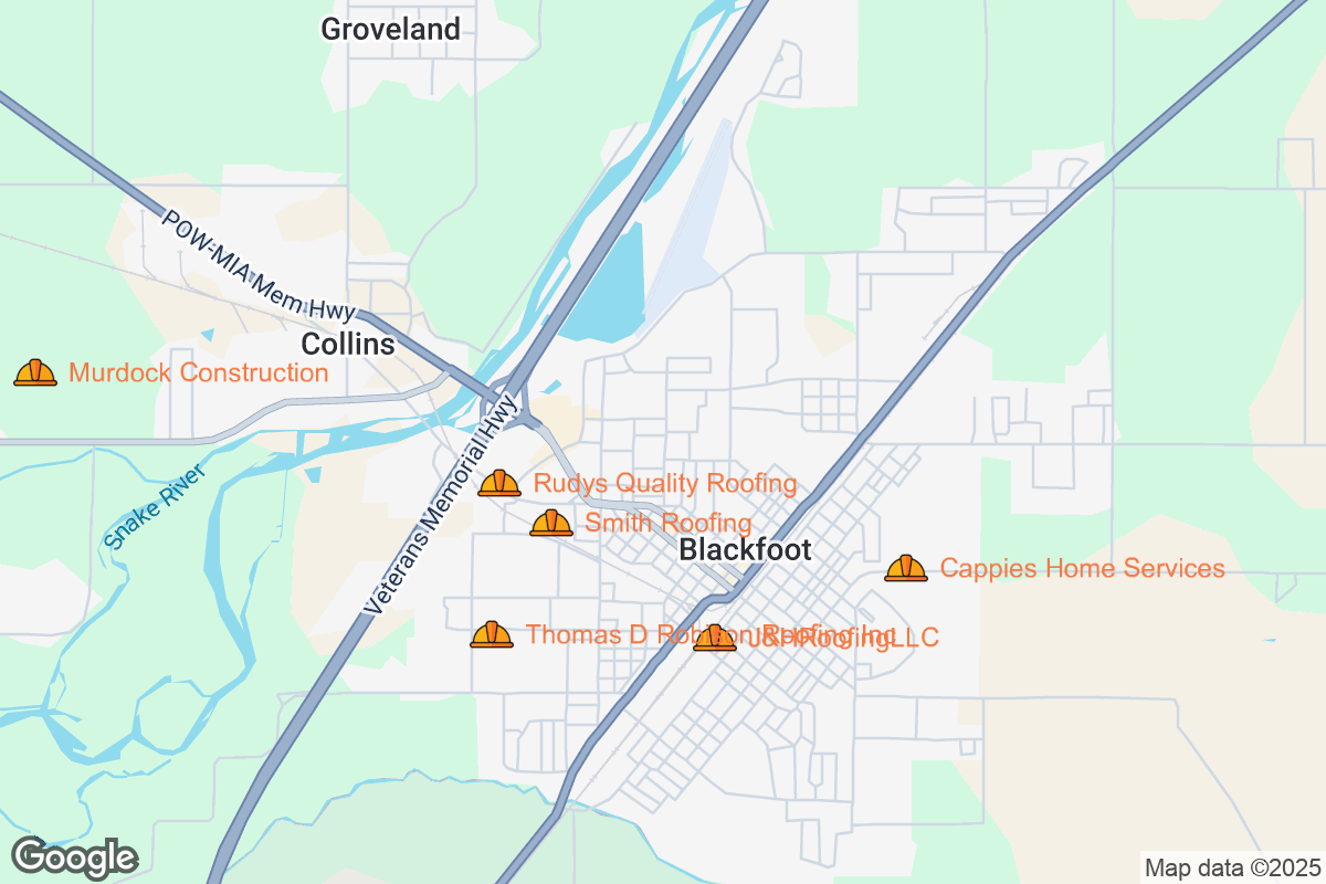 Map of Roofing Contractors in Blackfoot, Idaho