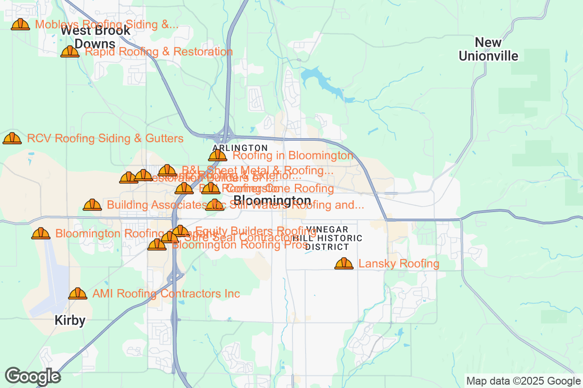 Map of Roofing Contractors in Bloomington, Indiana