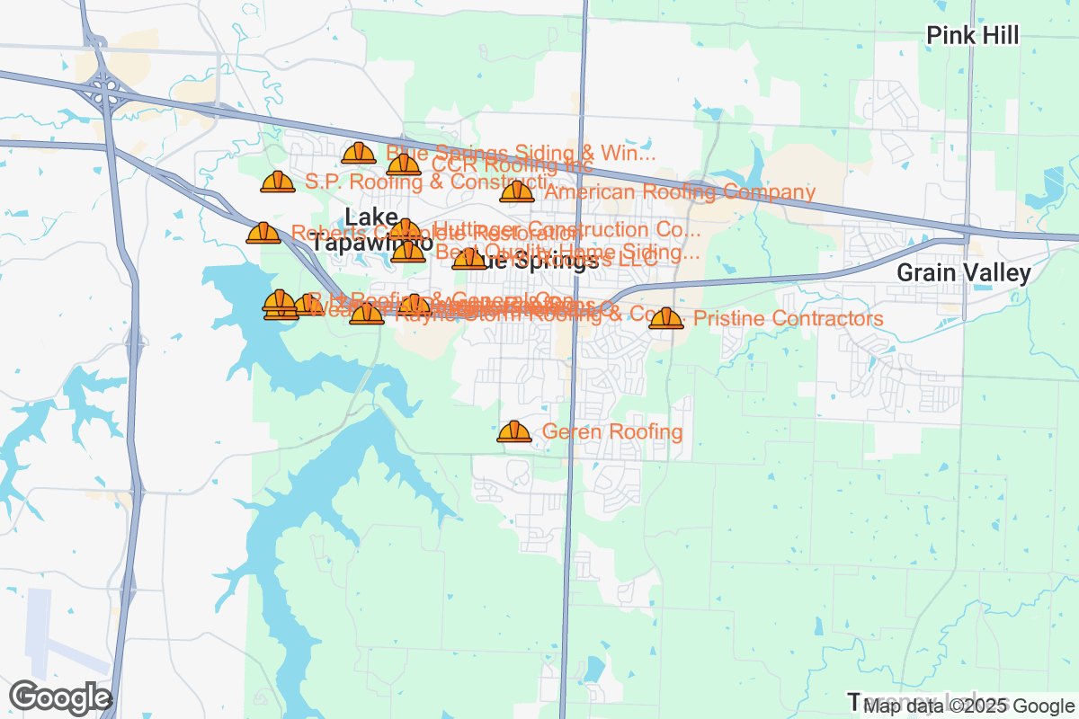 Map of Roofing Contractors in Blue Springs, Missouri