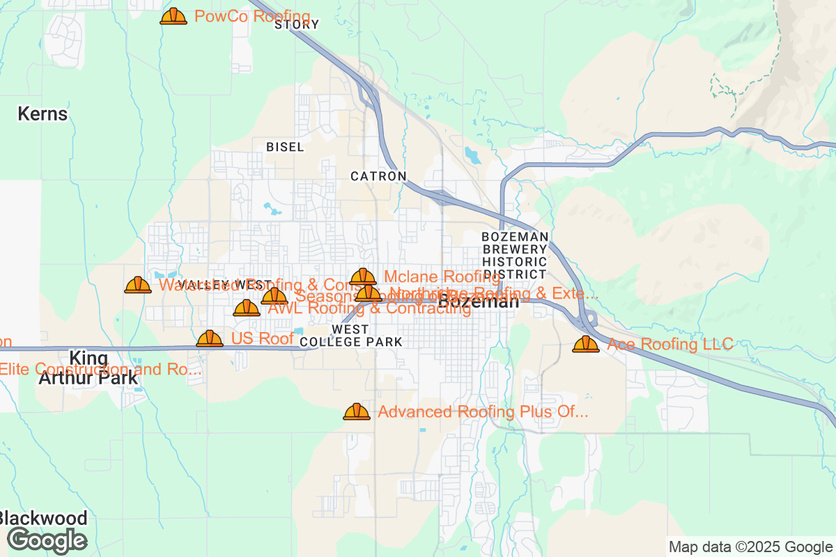 Map of Roofing Contractors in Bozeman, Montana