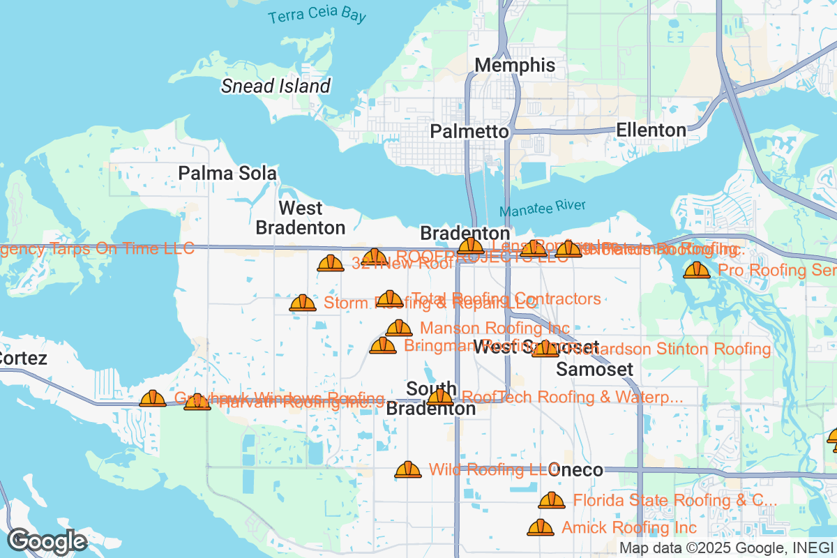 Map of Roofing Contractors in Bradenton, Florida