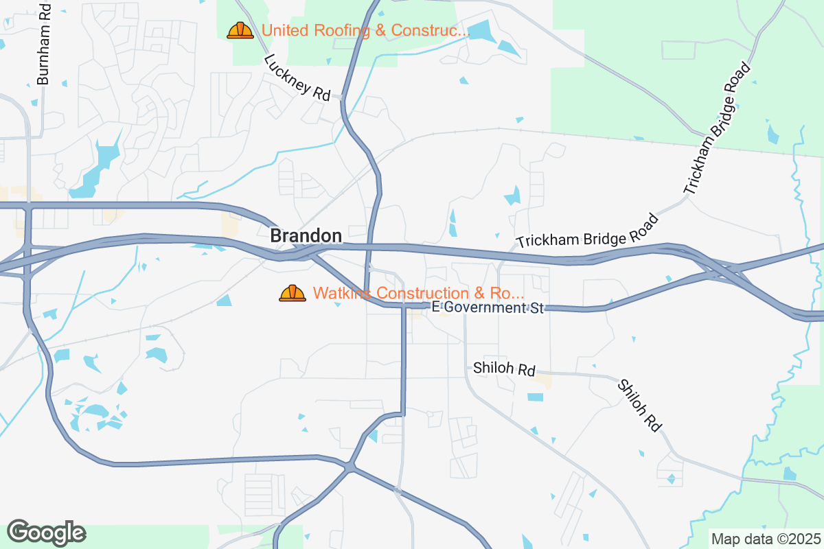 Map of Roofing Contractors in Brandon, Mississippi
