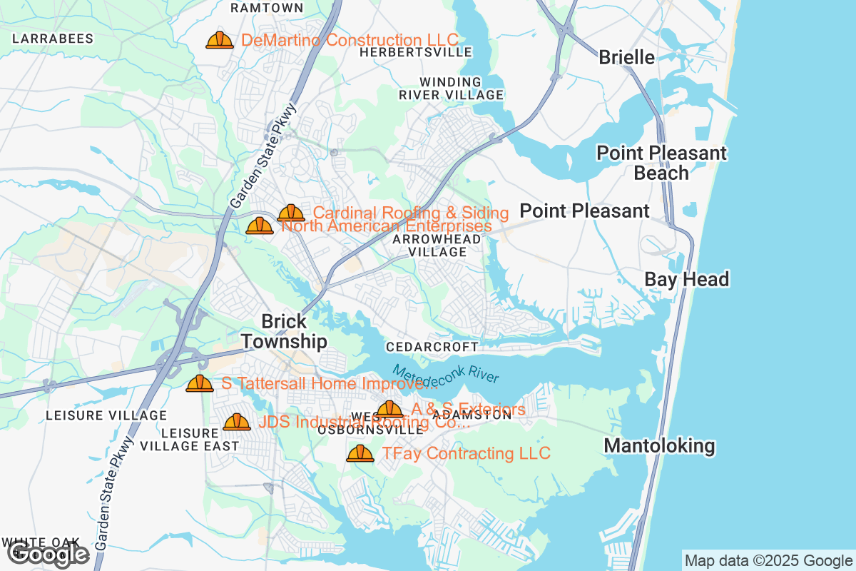 Map of Roofing Contractors in Brick, New Jersey