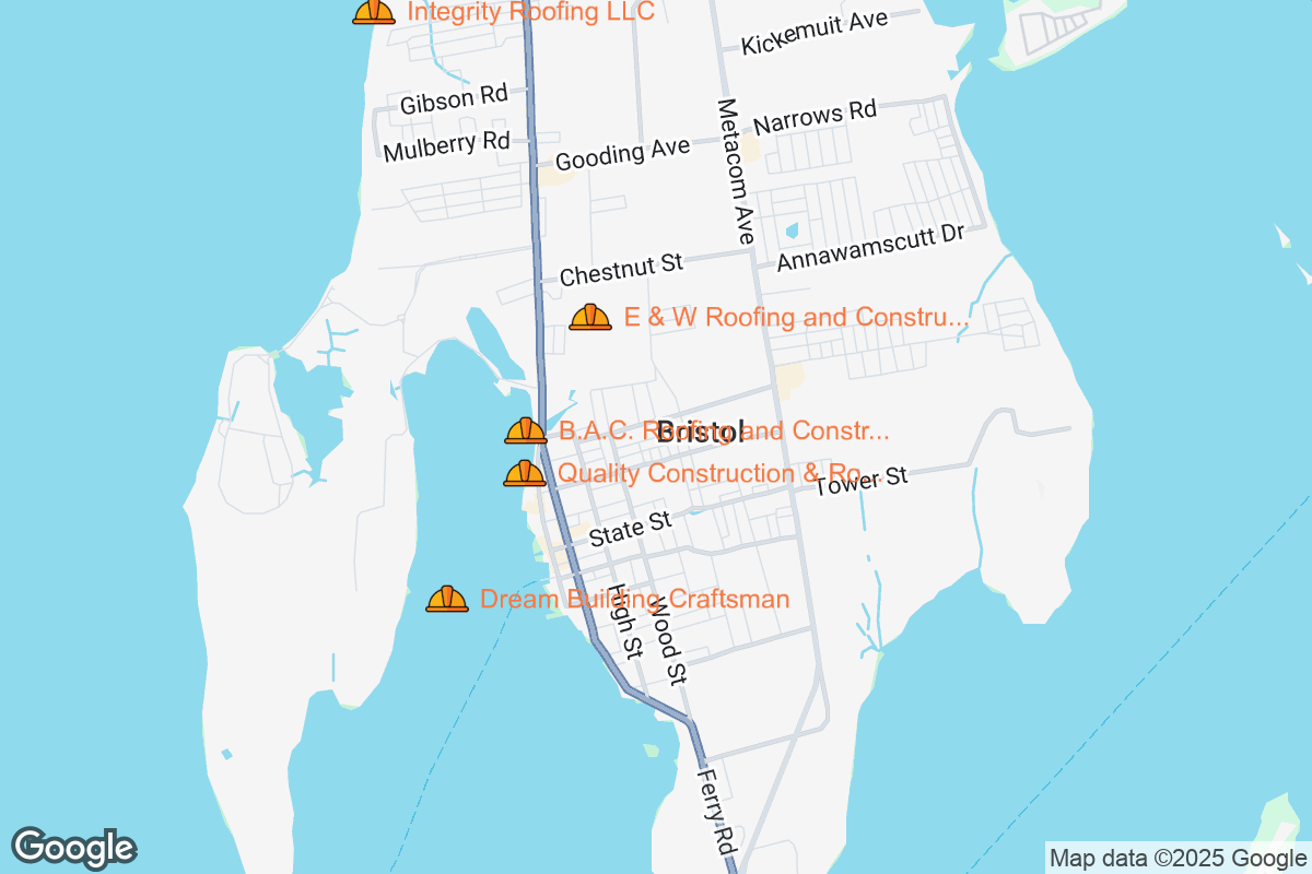Map of Roofing Contractors in Bristol, Rhode Island