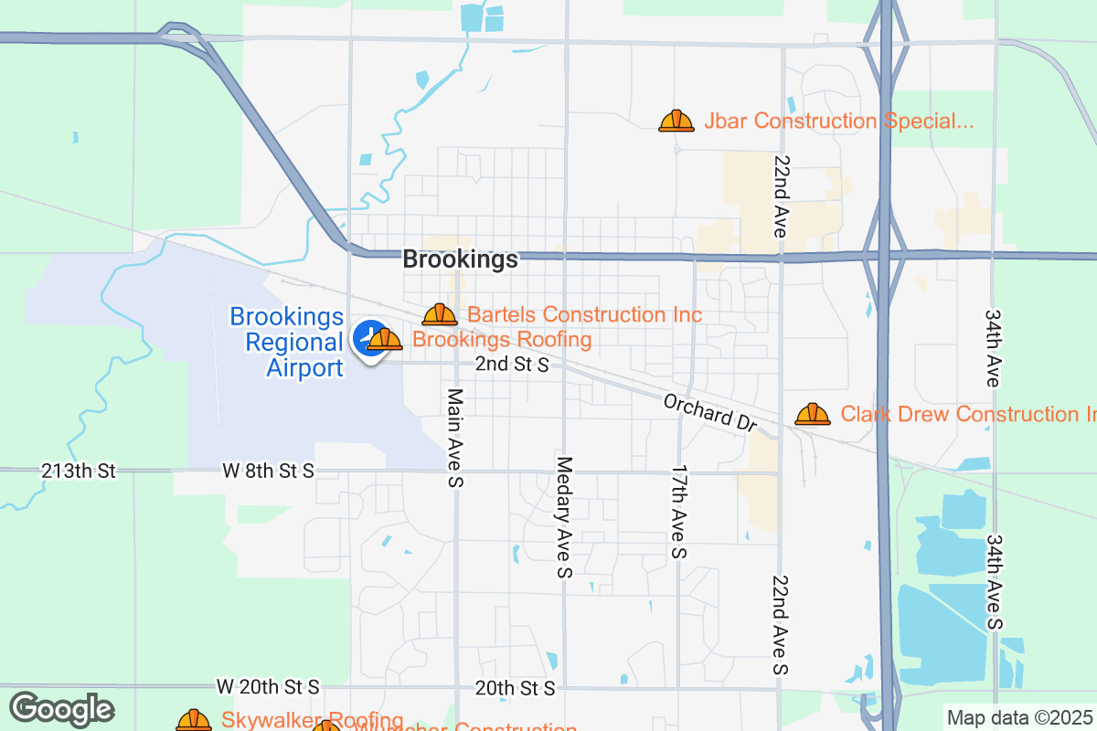 Map of Roofing Contractors in Brookings, South Dakota