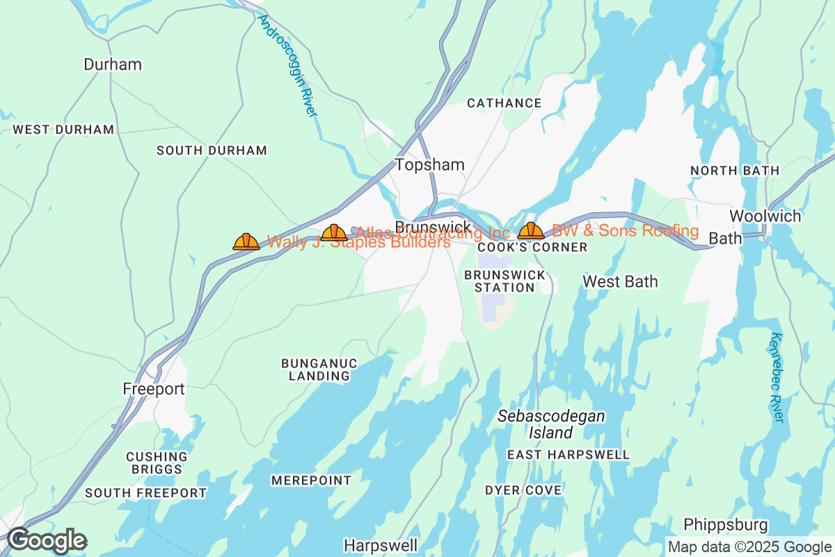 Map of Roofing Contractors in Brunswick, Maine