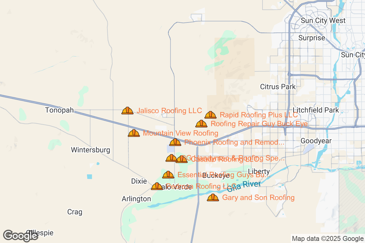 Map of Roofing Contractors in Buckeye, Arizona
