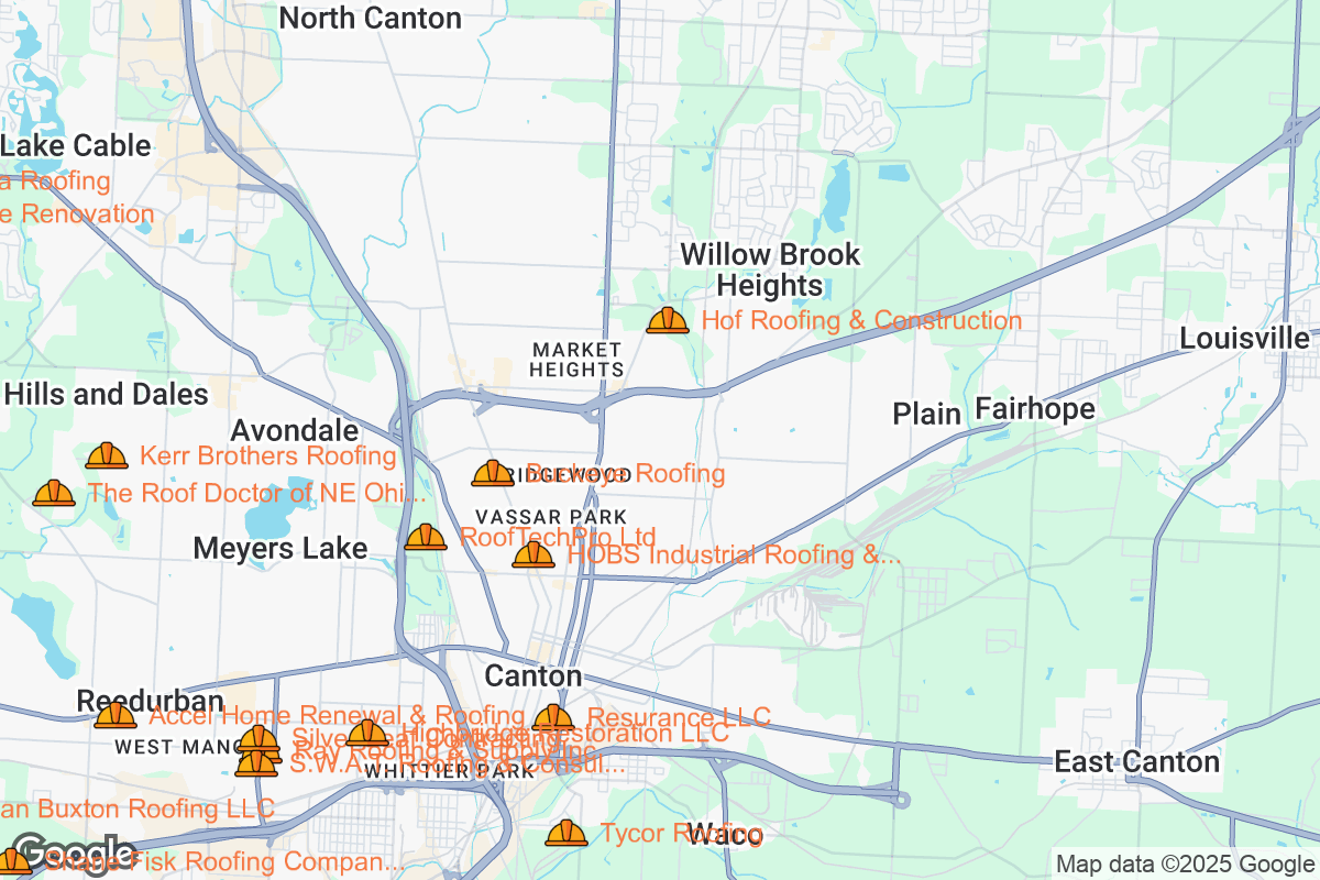 Map of Roofing Contractors in Canton, Ohio
