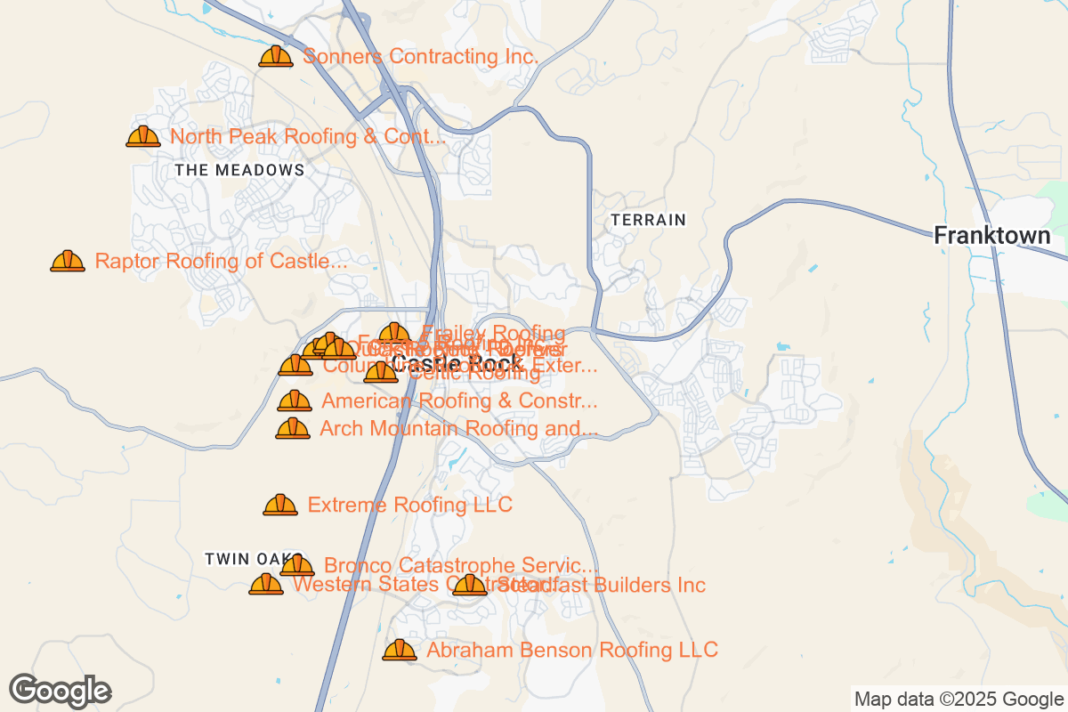 Map of Roofing Contractors in Castle Rock, Colorado