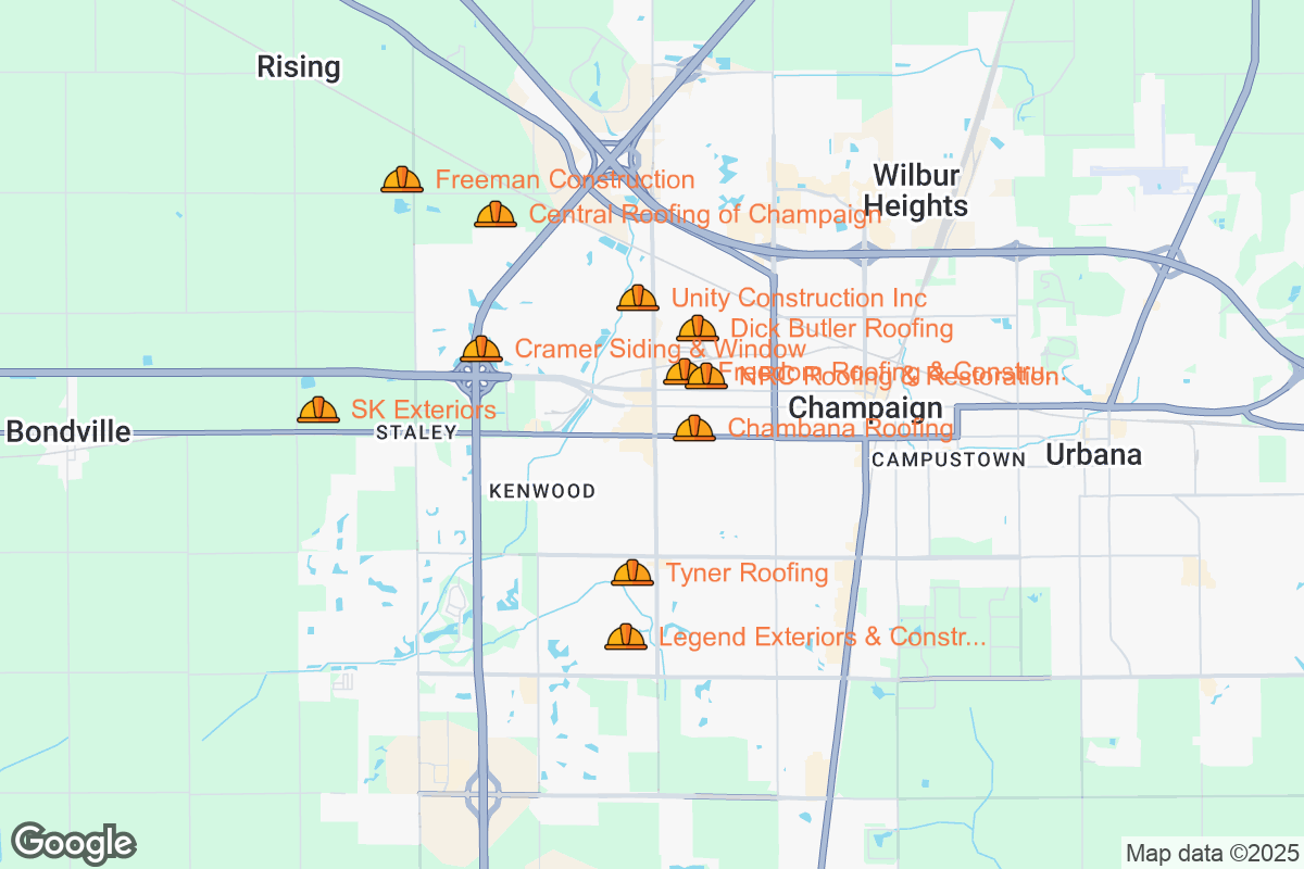 Map of Roofing Contractors in Champaign, Illinois