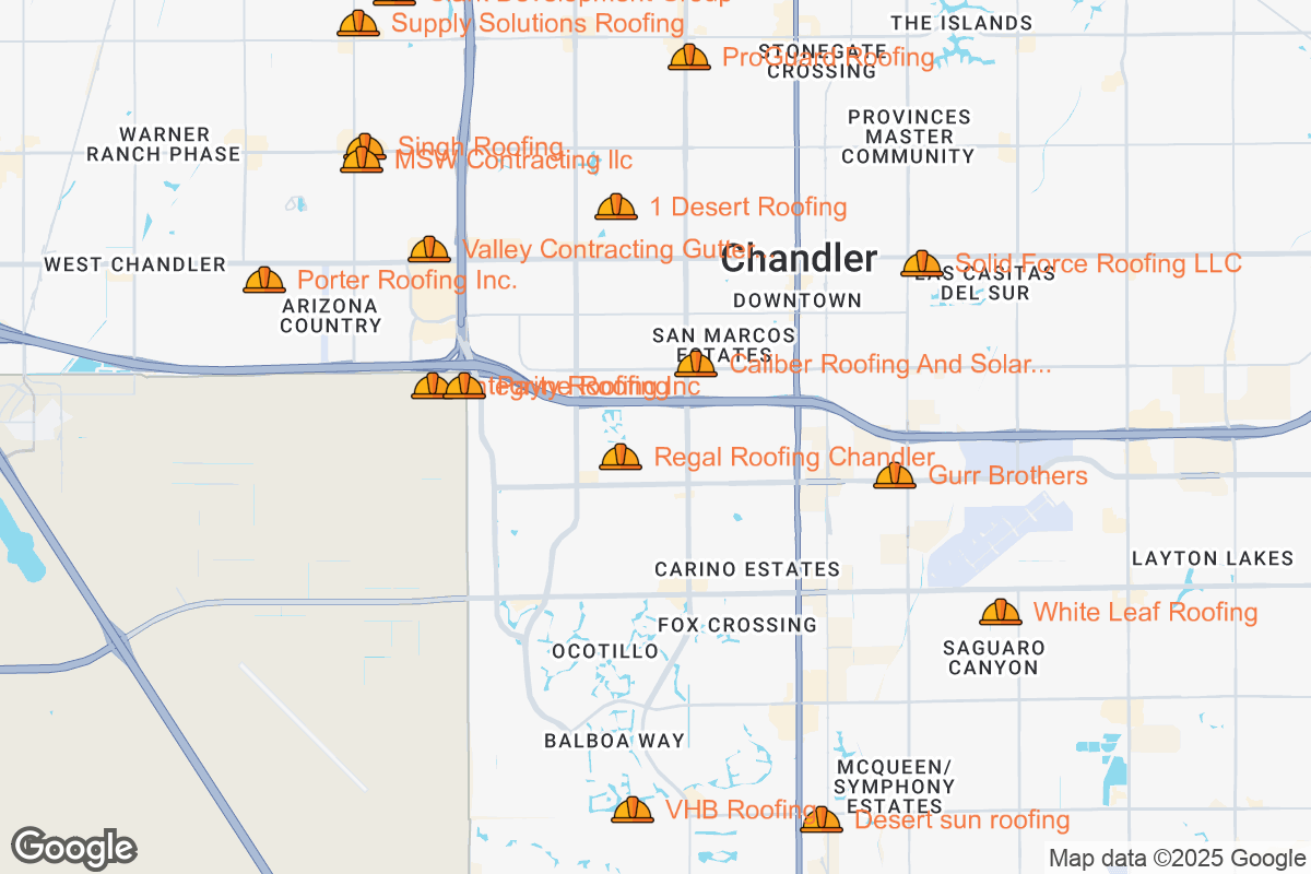 Map of Roofing Contractors in Chandler, Arizona