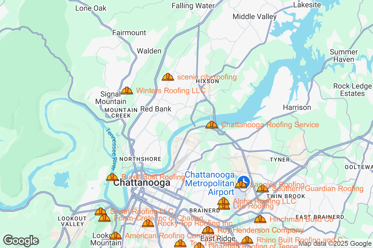 Map of Roofing Contractors in Chattanooga, Tennessee