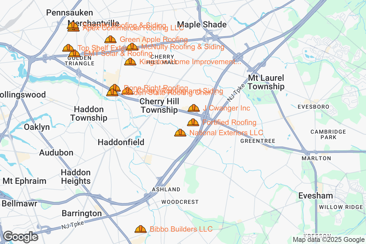 Map of Roofing Contractors in Cherry Hill, New Jersey