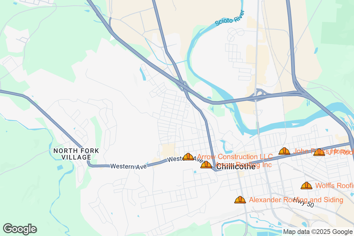 Map of Roofing Contractors in Chillicothe, Ohio