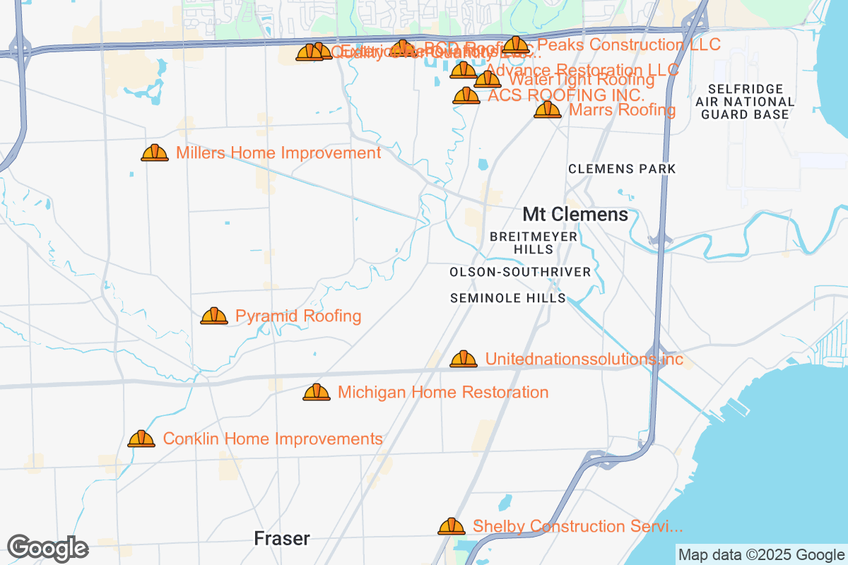 Map of Roofing Contractors in Clinton Township, Michigan