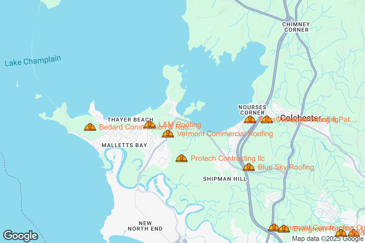 Map of Roofing Contractors in Colchester, Vermont