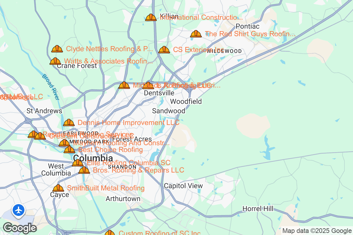 Map of Roofing Contractors in Columbia, South Carolina
