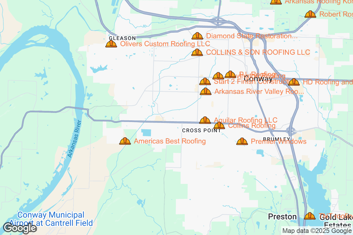 Map of Roofing Contractors in Conway, Arkansas