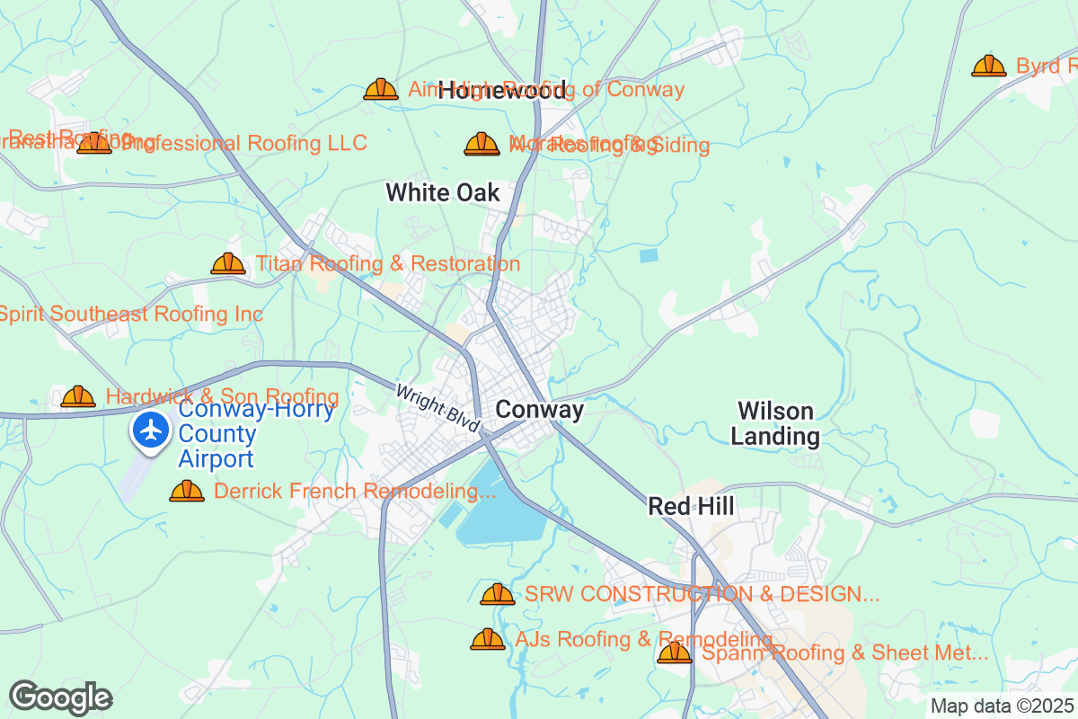 Map of Roofing Contractors in Conway, South Carolina