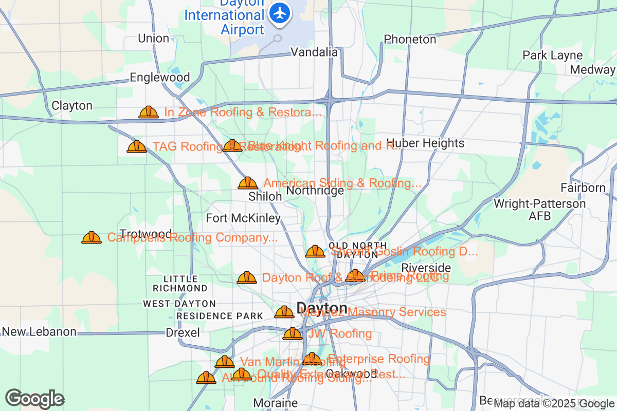 Map of Roofing Contractors in Dayton, Ohio