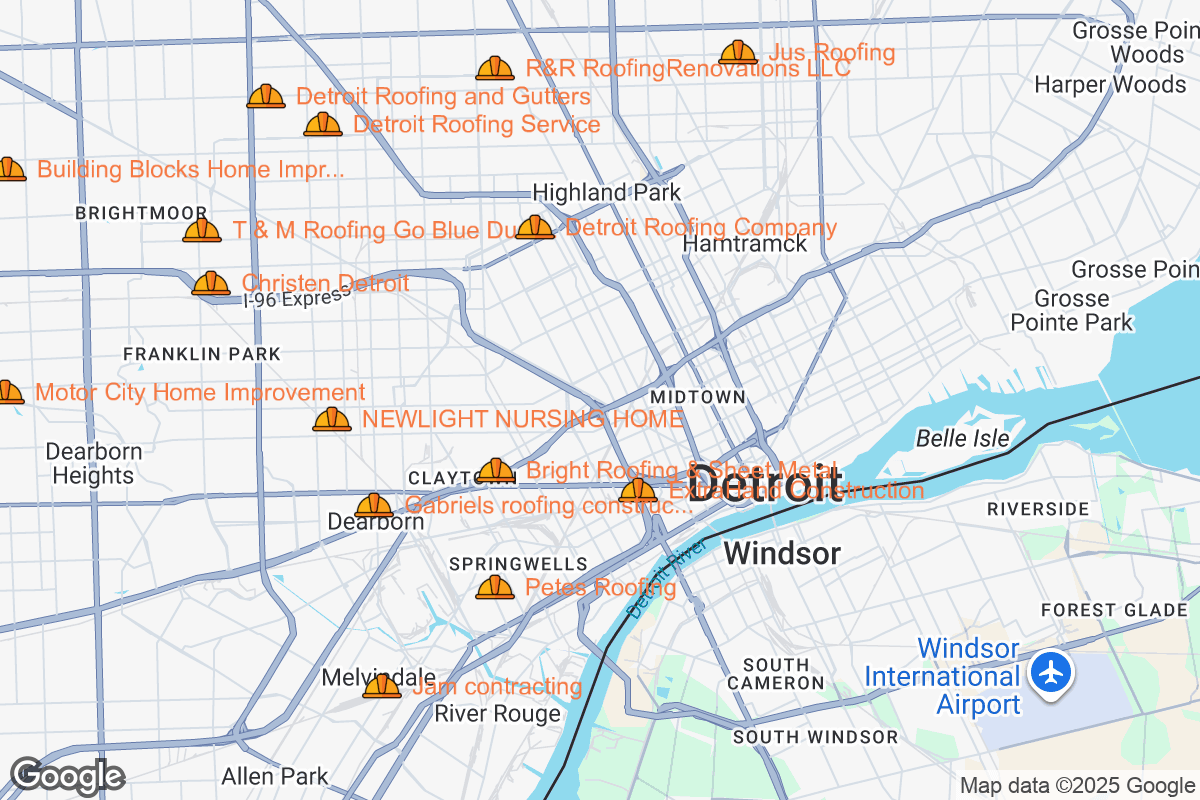 Map of Roofing Contractors in Detroit, Michigan