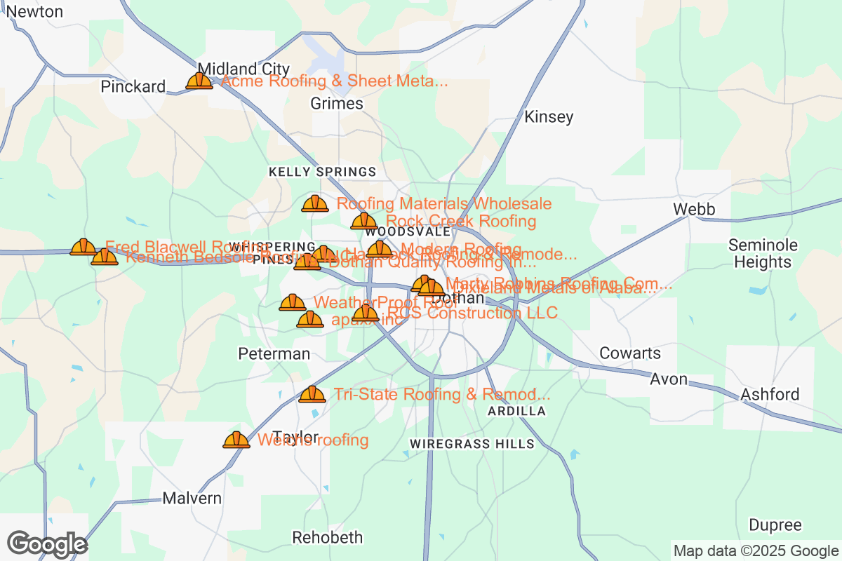 Map of Roofing Contractors in Dothan, Alabama