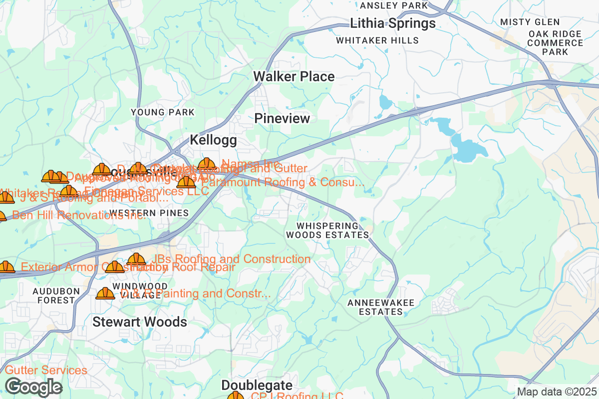 Map of Roofing Contractors in Douglasville, Georgia
