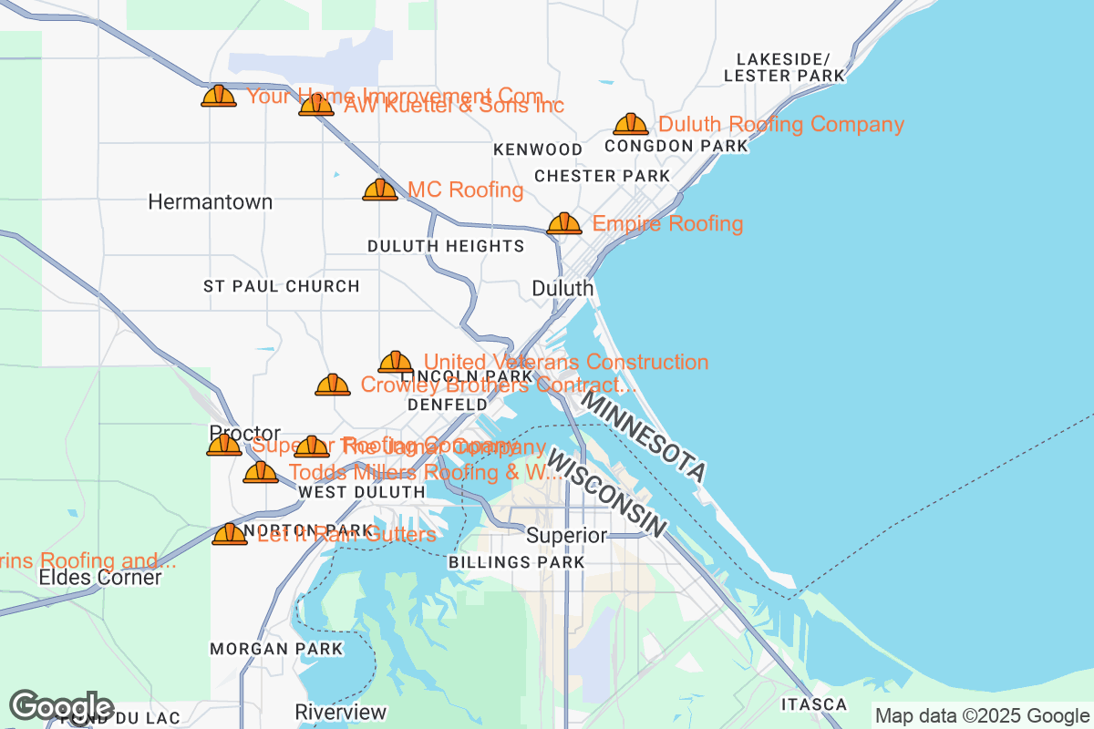 Map of Roofing Contractors in Duluth, Minnesota
