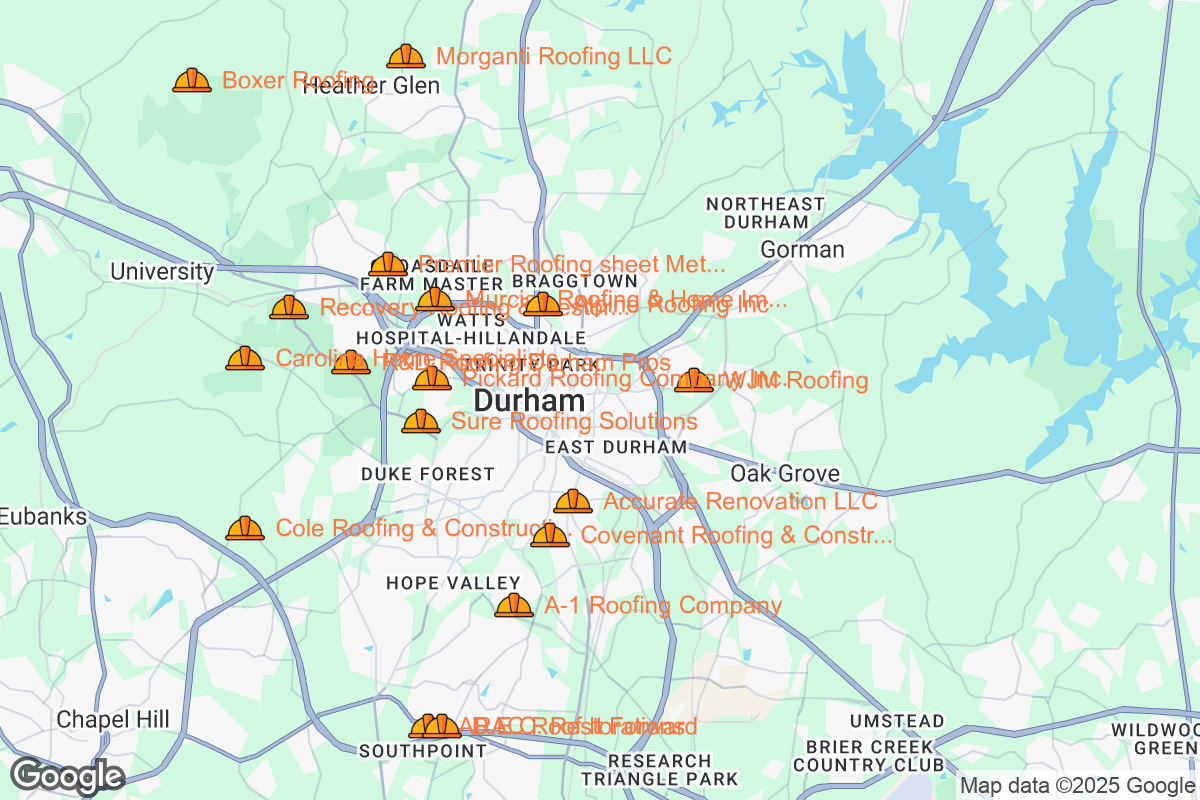 Map of Roofing Contractors in Durham, North Carolina