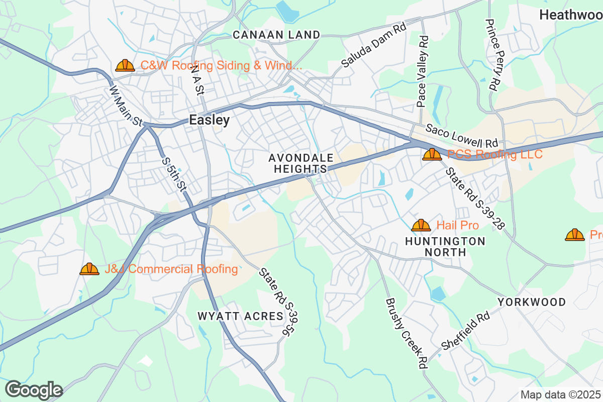 Map of Roofing Contractors in Easley, South Carolina
