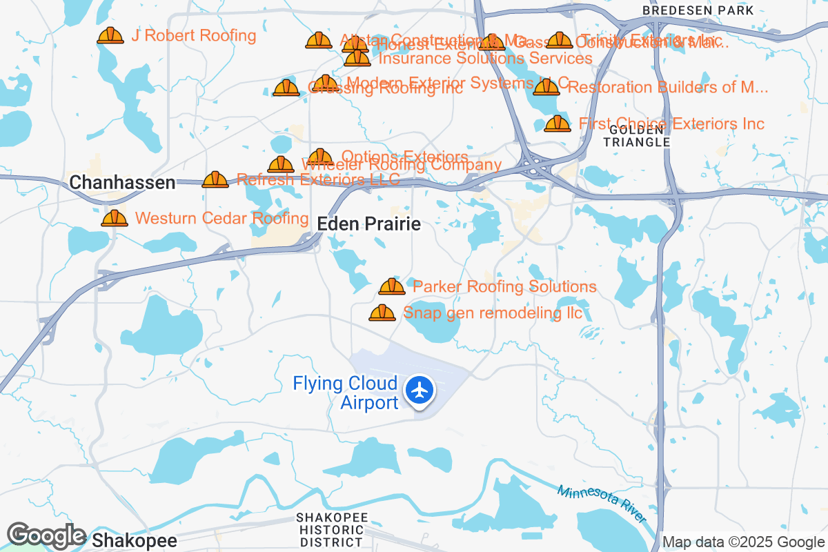 Map of Roofing Contractors in Eden Prairie, Minnesota