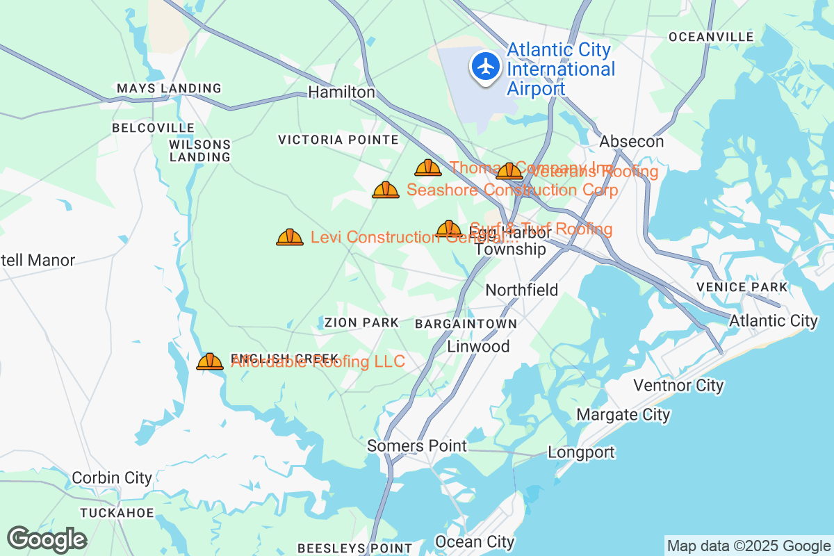 Map of Roofing Contractors in Egg Harbor Township, New Jersey