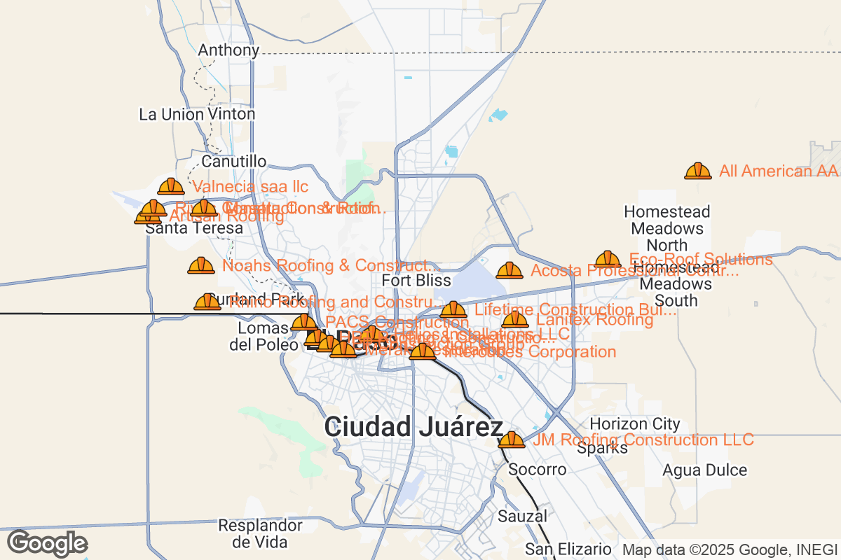 Map of Roofing Contractors in El Paso, Texas