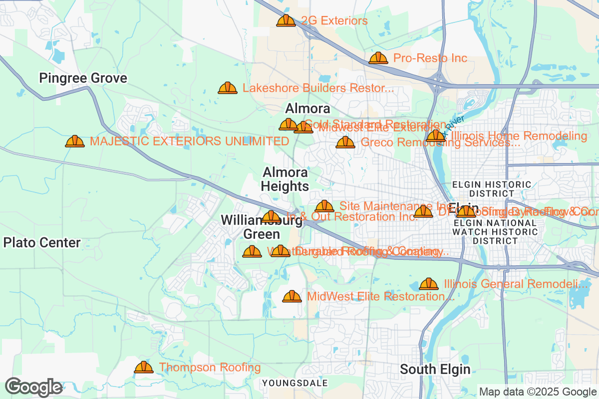Map of Roofing Contractors in Elgin, Illinois