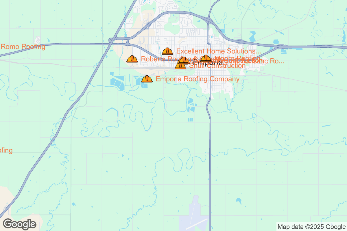 Map of Roofing Contractors in Emporia, Kansas