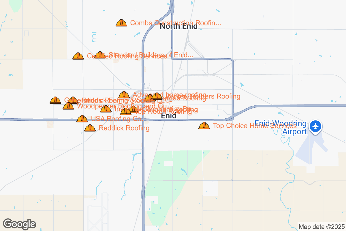 Map of Roofing Contractors in Enid, Oklahoma