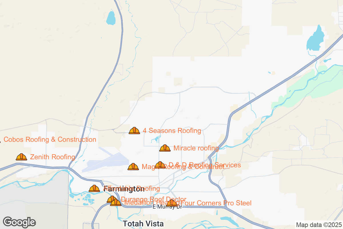 Map of Roofing Contractors in Farmington, New Mexico