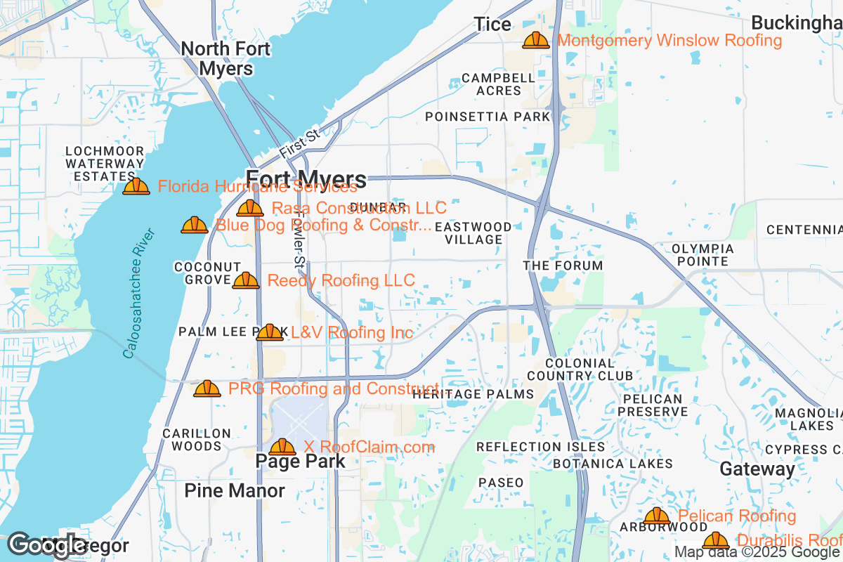 Map of Roofing Contractors in Fort Myers, Florida