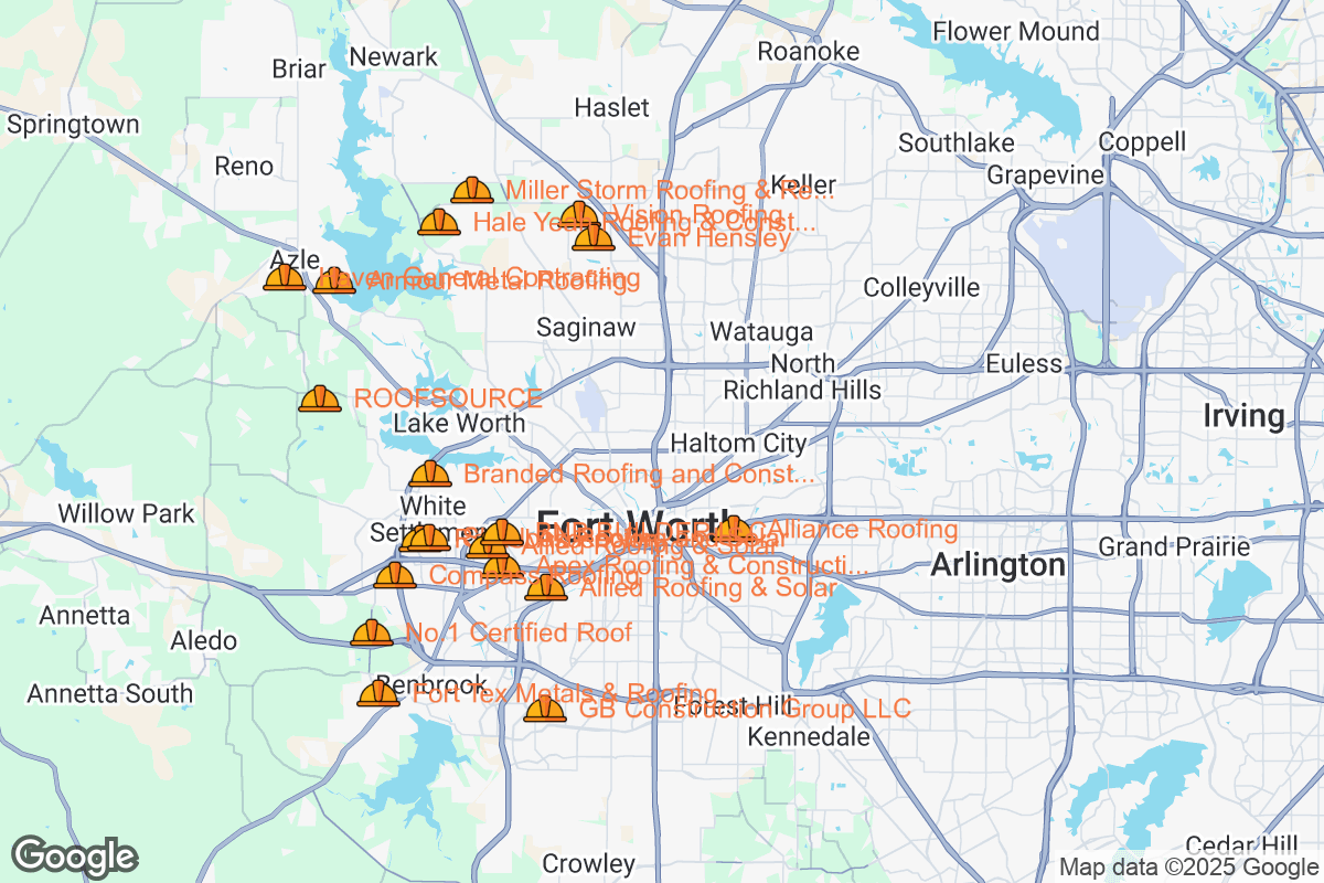 Map of Roofing Contractors in Fort Worth, Texas