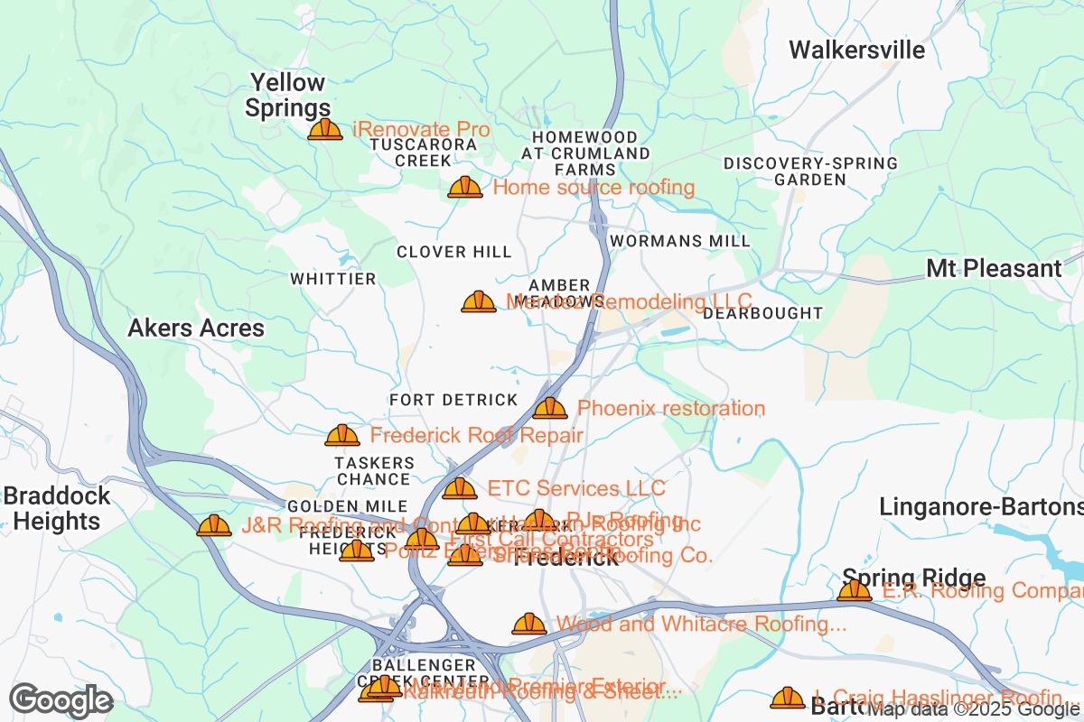 Map of Roofing Contractors in Frederick, Maryland