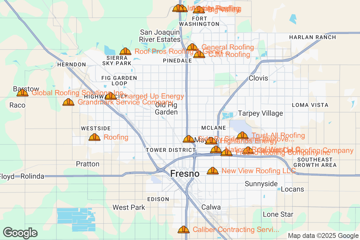 Map of Roofing Contractors in Fresno, California