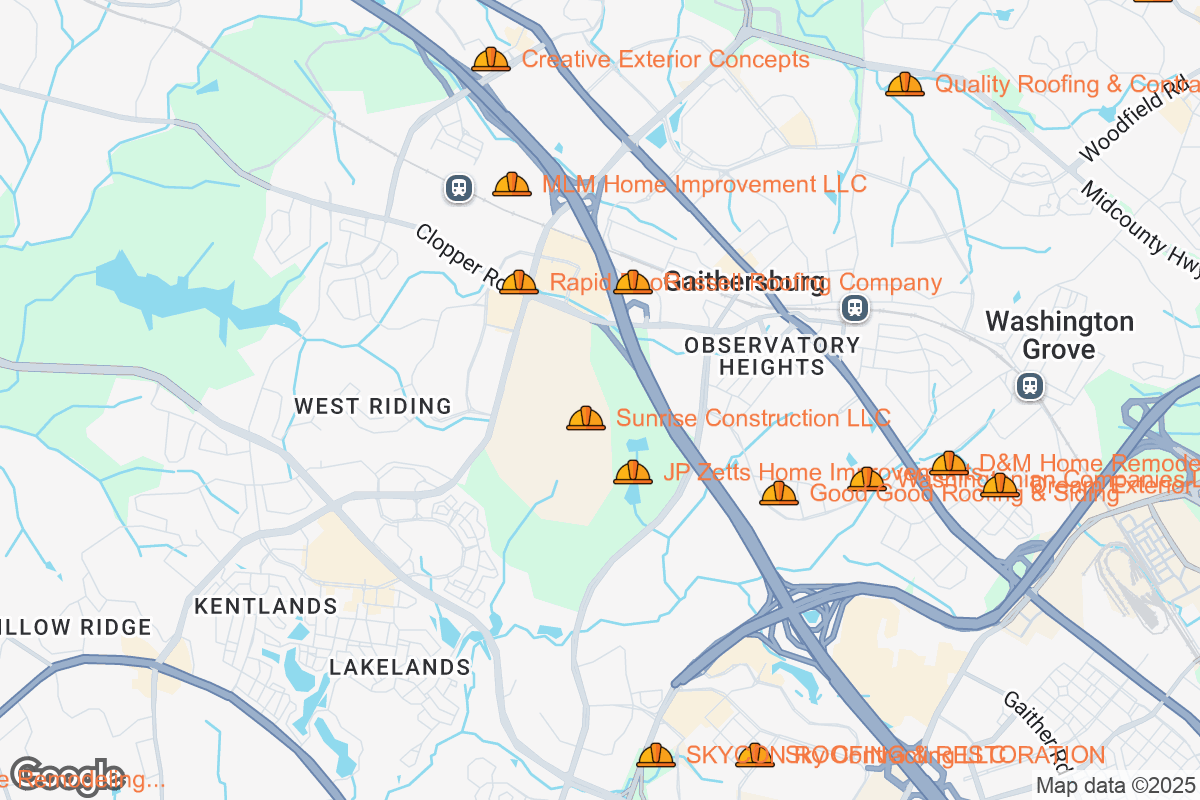 Map of Roofing Contractors in Gaithersburg, Maryland