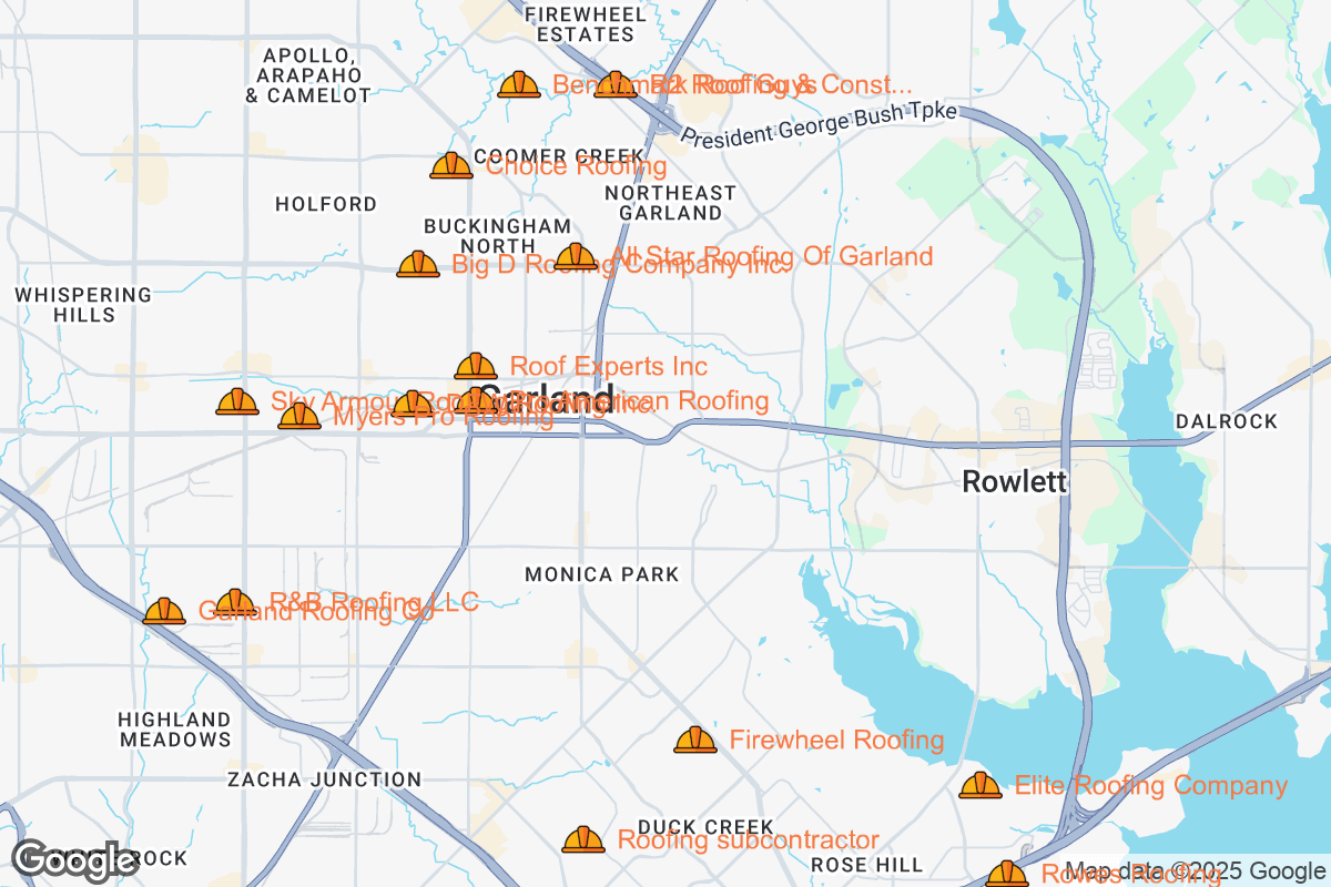 Map of Roofing Contractors in Garland, Texas