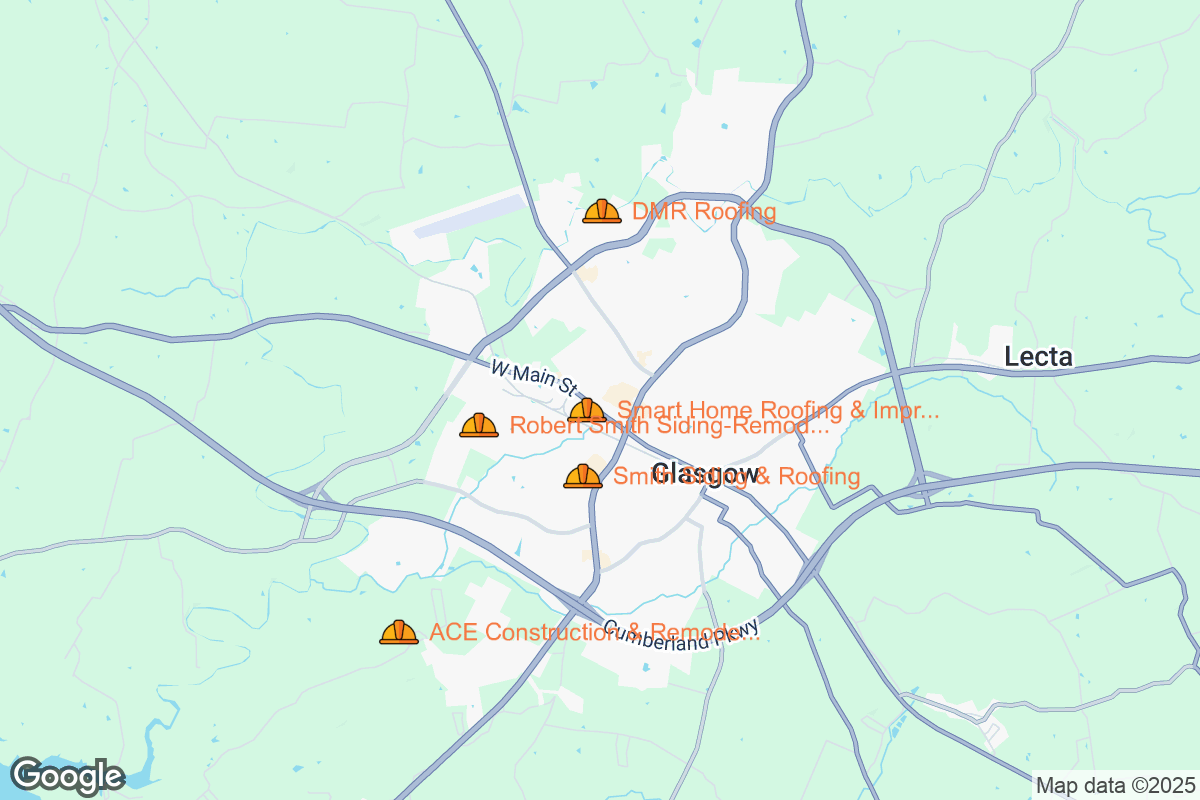 Map of Roofing Contractors in Glasgow, Kentucky