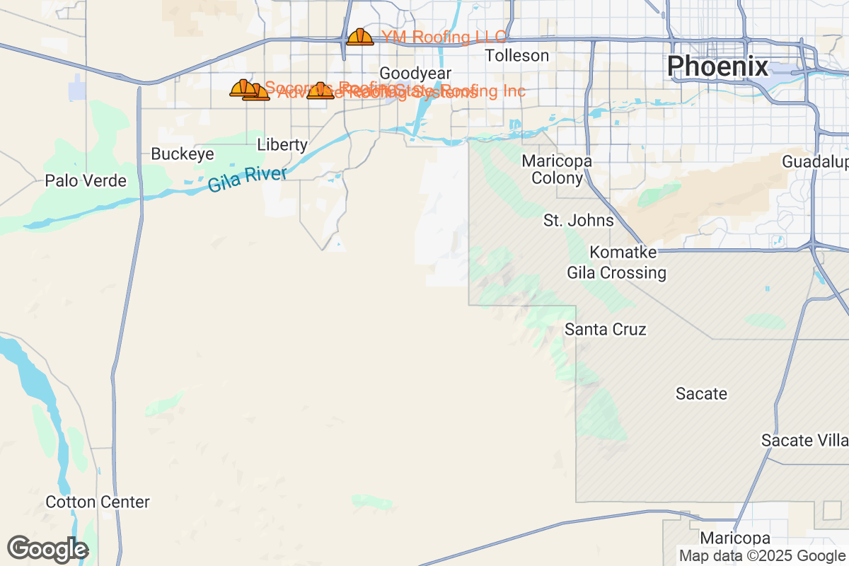 Map of Roofing Contractors in Goodyear, Arizona