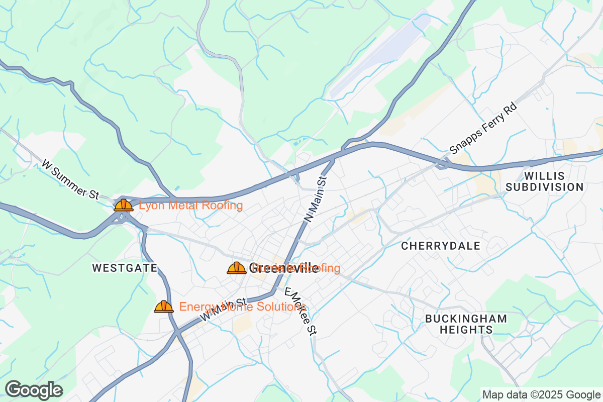 Map of Roofing Contractors in Greeneville, Tennessee