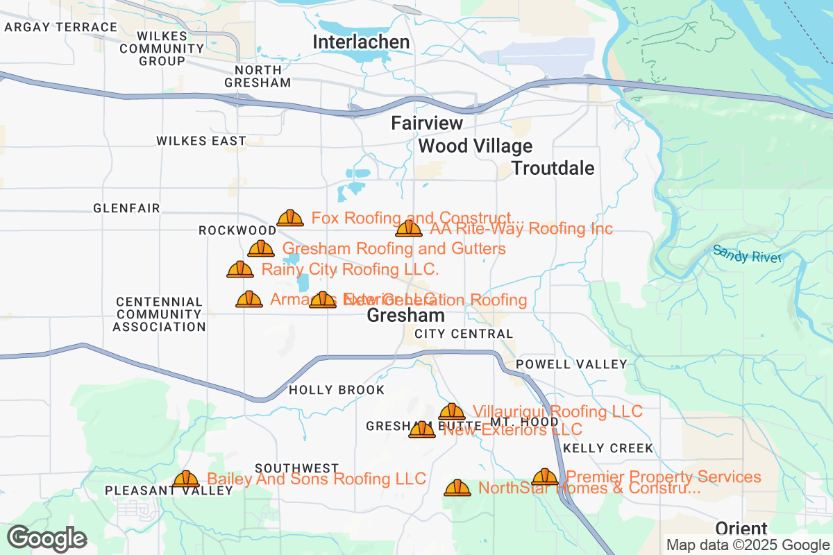 Map of Roofing Contractors in Gresham, Oregon